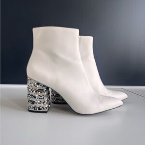 Betsey Johnson White Ankle Boots with Glitter Heel